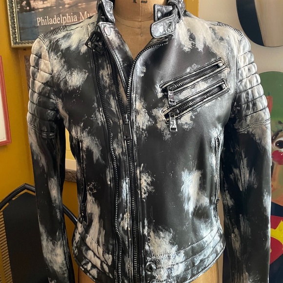 $1498 Polo Ralph Lauren Small Tie Dye Leather Jacket Painted Runway New - Picture 4 of 8